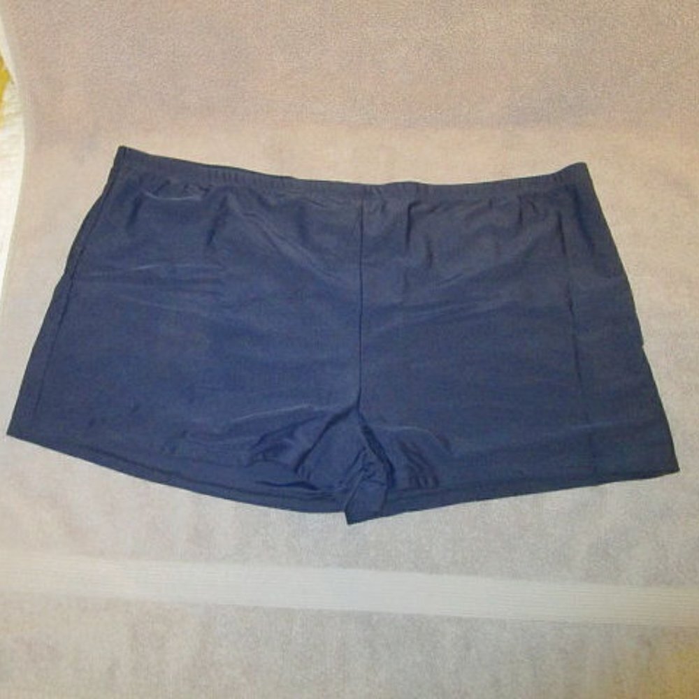 Womens Swim Shorts Size 26W Tummy Control Blue Swimsuit Bottom High Waist NEW